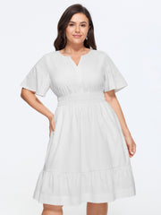 Notched Collar Shirred Waist Pocket Mini Dress