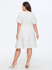 Notched Collar Shirred Waist Pocket Mini Dress