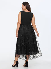 Floral Embroidered Mesh Square Neck Cami Midi Dress