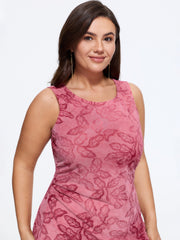 Stretchy Gradient Flocked Mesh Irregular Hem Midi Dress