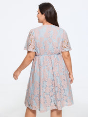 Crochet Lace Mesh Waist-Tie Midi Dress