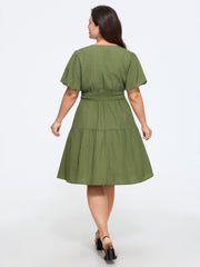 Textured Shirred Waist Tiered Mini Dress
