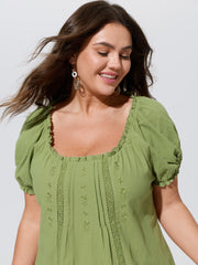 Cotton Floral Embroidery Eyelet Lace Trim Blouse