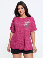 Vintage Round Neck Tropical Print T-Shirt