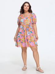Cotton Floral Print Tiered Mini Dress