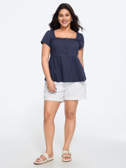 Cotton Square Neck Lace Trim Babydoll T-Shirt
