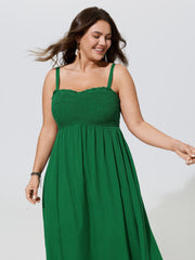 Supersoft Square Neck Solid Shirred Midi Dress