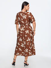 Floral Print Shirred Waist Tiered Midi Dress