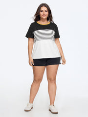 Supersoft Stretchy Striped Color Contrast T-Shirt