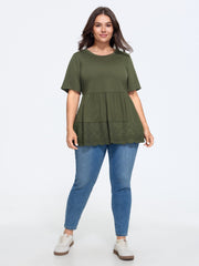 Supersoft Round Neck Lace Hem Babydoll Blouse