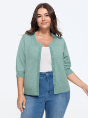 Heather Crew Neck 3/4 Sleeve Knit Cardigan