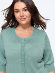 Heather Crew Neck 3/4 Sleeve Knit Cardigan