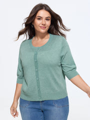 Heather Crew Neck 3/4 Sleeve Knit Cardigan