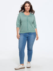 Heather Crew Neck 3/4 Sleeve Knit Cardigan