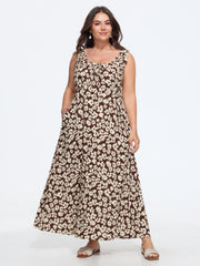 Supersoft Daisy Print Ruffle Tie Neck Maxi Dress
