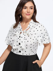 Polka Dot Print Bow Tie Button Midi Dress