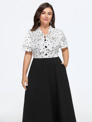 Polka Dot Print Bow Tie Button Midi Dress