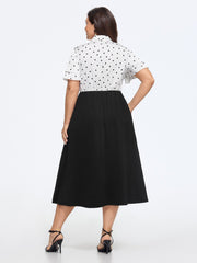 Polka Dot Print Bow Tie Button Midi Dress