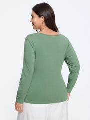 Cotton Floral Lace Square Neck Button Front T-Shirt