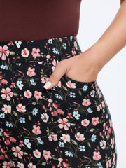 Stretchy Floral Print High Waist Pocket Leggings