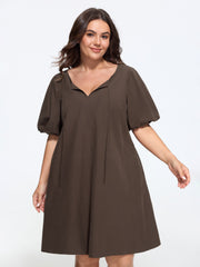 Solid Puff Sleeve A-Line Mini Dress