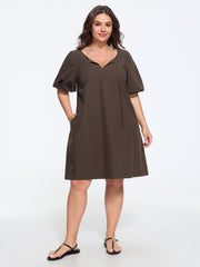 Solid Puff Sleeve A-Line Mini Dress