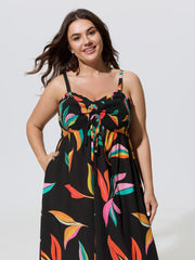 Supersoft Leaf Print Shirred Bust Friendly Midi Dress