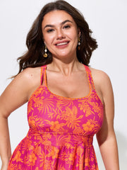 Floral Print Embroidered Swim Dress