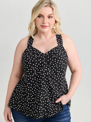 Polka Dot Print Gathered Bodice Tank Top