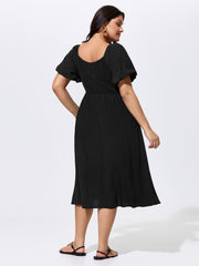 Wavy Color Contrast Square Neckline Midi Dress