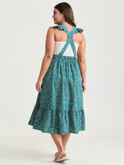 Vibrant Floral Print Open-Back Midi Dress