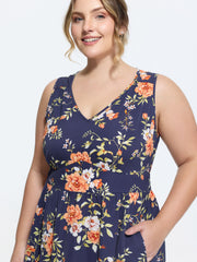 Floral Print Triangular Waist Midi Dress
