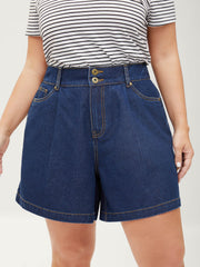 Stretchy Waist Straight-Leg Denim Shorts