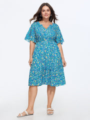 Supersoft Floral Print Lace Trim Midi Dress