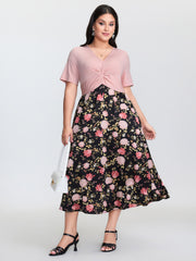 Floral Print Ruched Bodice Midi Dress