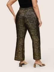 Velvet Striped Elastic Waist Flare Leg Pants