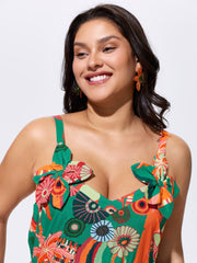 Supersoft Vibrant Tropical Print Floral Strap Midi Dress