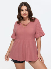 Stretchy Cut-Out Neckline Knit Top