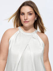 Satin Halter Neckline Overlap Pleats Tank Top