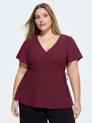 Stretchy Waist Side-Tie Plain Blouse