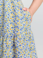 Floral Print Sweetheart Neckline Midi Dress