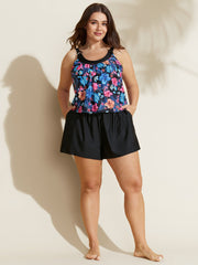 Vibrant Tropical Print Pockets One-Piece Swimsuit