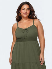Shirred Waist Tiered Cami Midi Dress