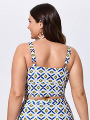 Geometric Print V-Neckline Swim Top