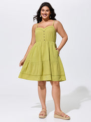 Cotton Sweetheart Neckline Tiered Sleeveless Mini Dress