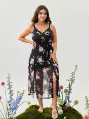 Floral Romance Print Sheer Slit Nightgown