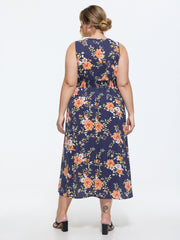 Floral Print Triangular Waist Midi Dress