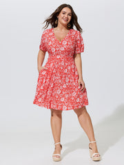 Floral Print Puffy Sleeve Flowy Mini Dress