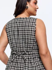 Check Print Waist-Tie Button Tank Top