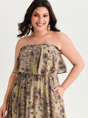 Floral Print Layered Pockets Maxi Dress